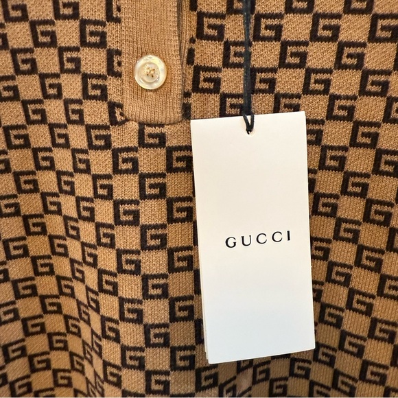 GUCCI Square G Knit Polo Shirt in Camel sz medium - Picture 7 of 12